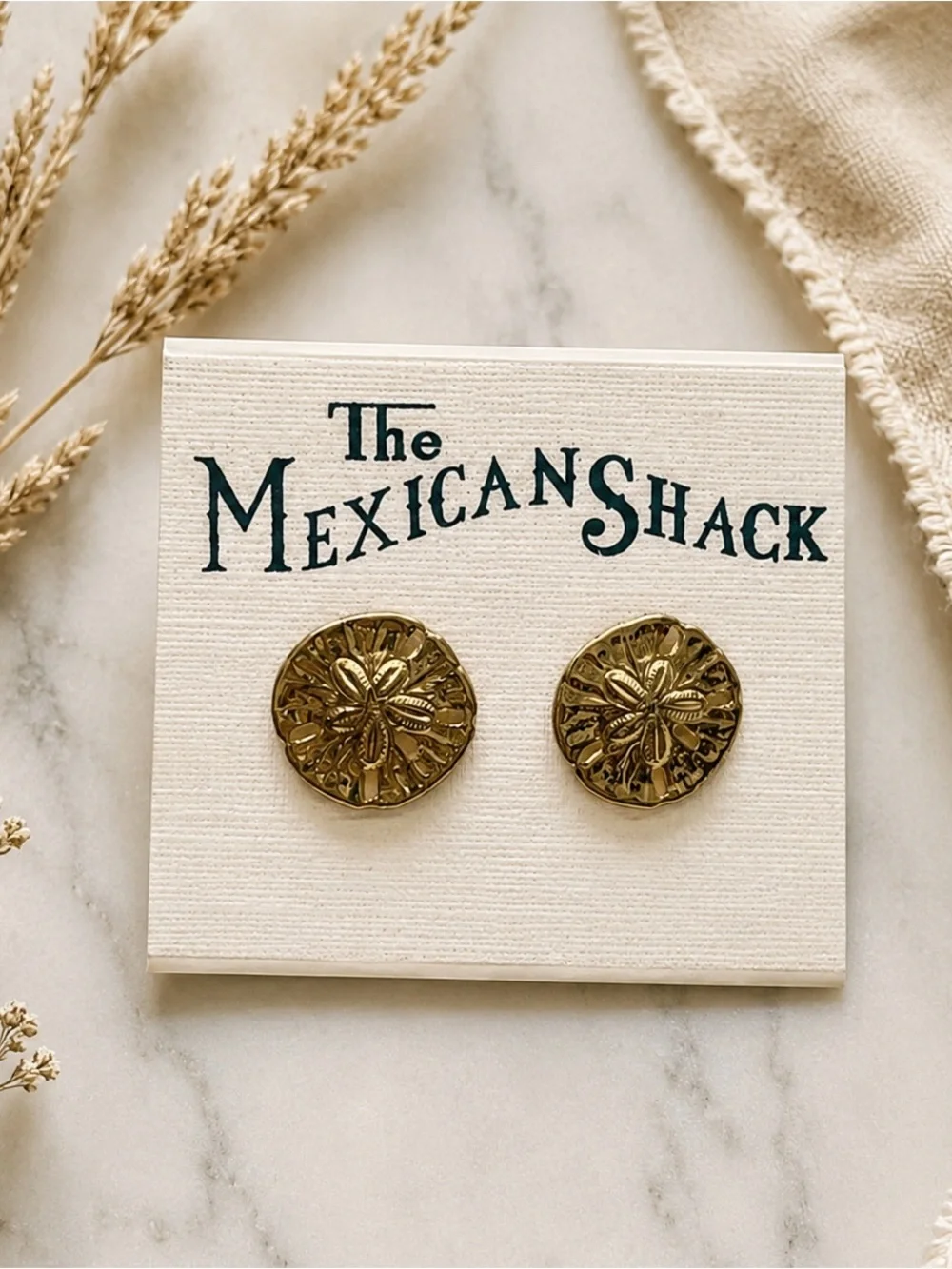 NWT Gold Engraved Medallion Stud Earrings | Western Boho Vintage Style
